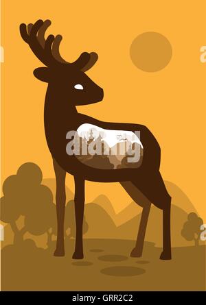 Reh im Wald Hintergrund mit einer abstrakten Darstellung der Welt. Vektor Stock Vektor