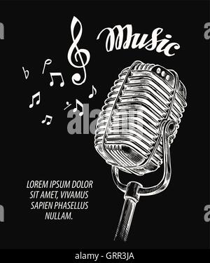 Handgezeichnete Vintage Mikrofon-Vektor-illustration Stock Vektor