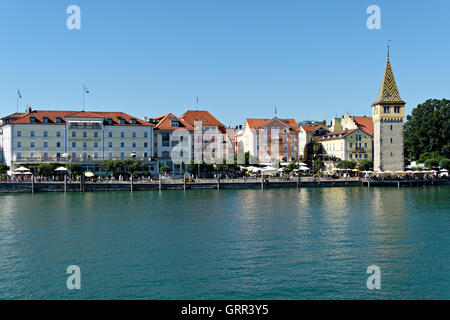 Alter Leuchtturm, Mangenturm, Hafen, Bodensee, Lindau, Schwaben, Bayern, Deutschland, Europa Stockfoto