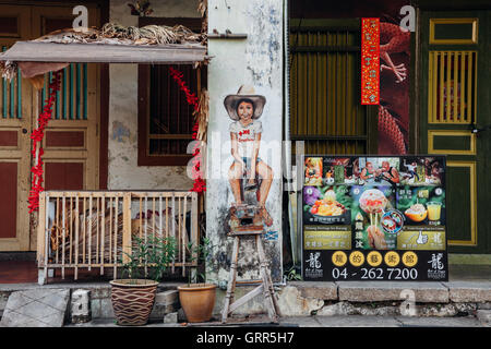 George Town, Deutschland - 21. März 2016: Berühmte kreative Penang Straße Kunst an der Wand der UNESCO Erbe Pufferzone. Stockfoto