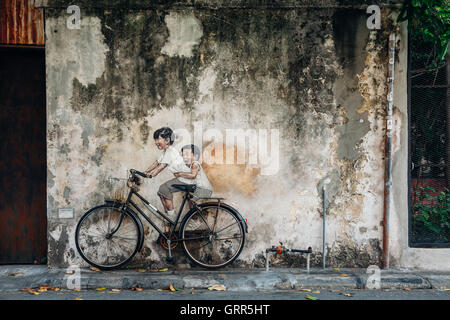 George Town, Deutschland - 21. März 2016: Berühmte kreative Penang Straße Kunst an der Wand der UNESCO Erbe Pufferzone. Stockfoto