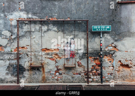 George Town, Deutschland - 21. März 2016: Berühmte kreative Penang Straße Kunst an der Wand der UNESCO Erbe Pufferzone. Stockfoto