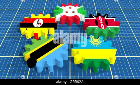East African Community Mitglieder Nationalflaggen Stockfoto