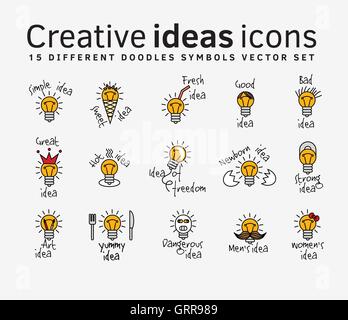 Kreative Ideen Farbe flach Symbole Symbolsatz. Stock Vektor