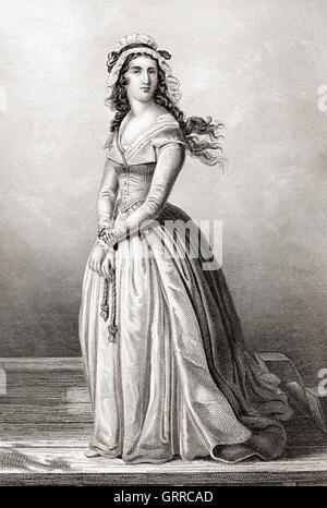 Marie-Anne Charlotte de Corday d'Armont, 1768 – 1793, aka Charlotte Corday.  Figur der französischen Revolution, die Guillotine für die Ermordung von Jean-Paul Marat gesendet. Stockfoto