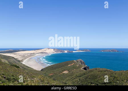 Cape Reinga, New Zealand - 19. Februar 2015: Küstenlandschaft am Cape Reinga auf der Nordinsel Stockfoto