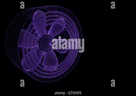 Rotation Fan Turbine im Hologramm Wireframe-Stil. Schönes 3D Rendering Stockfoto