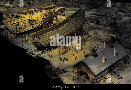 Die Stockholm-Shipward im April 1627, die größte Marinebasis und Werft in Schweden. Modell. Vasa-Museum. Stockholm. Schweden. Stockfoto