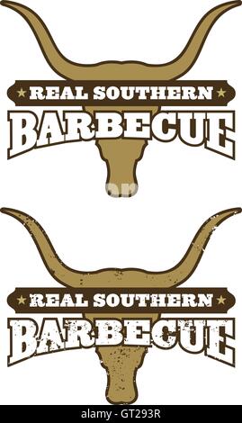 Echte Southern Barbecue-Vektor-Design mit benutzerdefinierten Schriftzug und Kuh Schädel. Schließt sauber und Grunge-Versionen. Stock Vektor