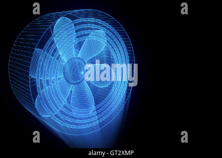 Rotation Fan Turbine im Hologramm Wireframe-Stil. Schönes 3D Rendering Stockfoto