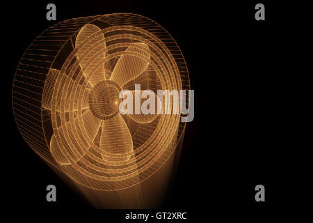 Rotation Fan Turbine im Hologramm Wireframe-Stil. Schönes 3D Rendering Stockfoto