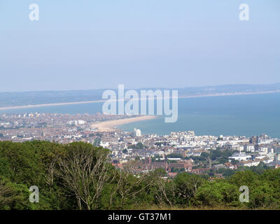 Ansicht von Eastbourne von Beachy Head Way, Eastbourne, East Sussex, mit Blick auf Ärmelkanal Stockfoto