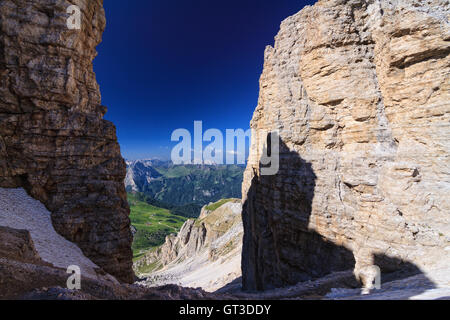 Dolomiti - Forcella Sass Pordoi, Sella Gruppe, Trentino, Italien Stockfoto