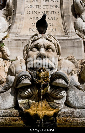 Groteske Marmor Monster zwischen seltsamen Fische oder Delfine sieht machtlos bei der Taube auf den Kopf von Pantheon Barock Quelle Stockfoto