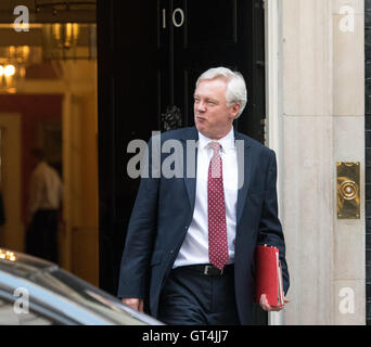 London, UK. 8. September 2016. David Davis Brexit Sekretärin, Blätter 10 Downing Street nach einem Schrank Ausschusssitzung nach der EU-Präsident die UK Premierminister Credit besucht: Ian Davidson/Alamy Live News Stockfoto