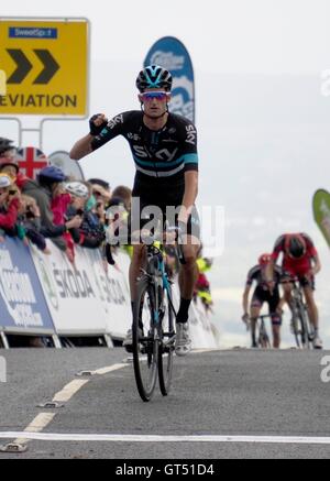 Haytor Dartmoor, UK. 9. September 2016. Abschluss der Sidmouth Haytor Teil der Tour of Britain Wouter Poels Team Sky nimmt den Etappensieg Credit: Anthony Collins/Alamy Live News Stockfoto