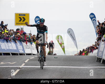 Haytor Dartmoor, UK. 9. September 2016. Abschluss der Sidmouth Haytor Teil der Tour of Britain Wouter Poels Team Sky nimmt den Etappensieg Credit: Anthony Collins/Alamy Live News Stockfoto