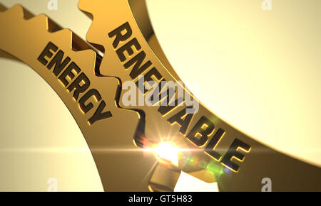 Erneuerbare Energie-Konzept. Goldene Zahnrad Zahnräder. Stockfoto