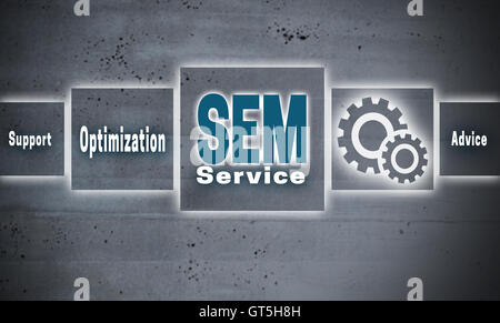 SEM Touchscreen Konzept Hintergrund. Stockfoto
