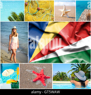 Konzeptuelle Collage von Sommer-Urlaub auf den Seychellen Stockfoto