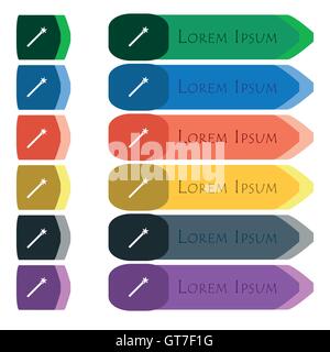 Magischer Zauberstab-Symbol Zeichen. Satz von farbenfrohen, hellen langen Tasten mit zusätzlichen kleinen Modulen. Flaches design Stock Vektor