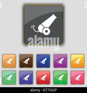 Kanone Symbol Zeichen. Set mit elf farbigen Buttons für Ihre Website. Vektor Stock Vektor
