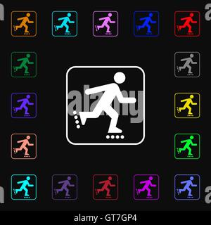 Rollschuhlaufen Symbol Zeichen. Viele bunte Symbole für Ihr Design. Vektor Stock Vektor