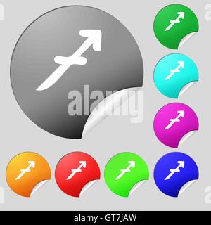 Schütze-Symbol Zeichen. Satz von acht Multi farbige Runde Buttons, Aufkleber. Vektor Stock Vektor