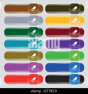 Chemie-Symbol Zeichen. Eingestellt von vierzehn bunten Glas-Buttons mit Platz für Text. Vektor Stock Vektor