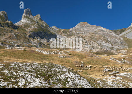 Gipfeln der Campana de Aneu und Cuyalaret von Pourtalet Mountain pass an der Grenze zwischen Spanien und Frankreich. Stockfoto