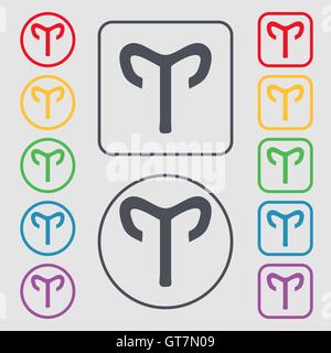 Dekorative Sternzeichen Widder Symbol Zeichen. Symbol auf der Runde und quadratische Tasten mit Rahmen. Vektor Stock Vektor