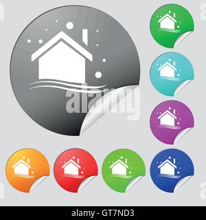 Winter Haus Symbol Zeichen. Satz von acht Multi farbige Runde Buttons, Aufkleber. Vektor Stock Vektor