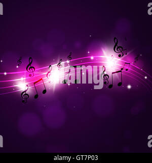 abstrakte dunklen Hintergrund mit mehrfarbigen Musiknoten Stockfoto