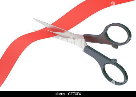 Schere und Farbband, 3D-Rendering isolierten auf weißen Hintergrund Stockfoto