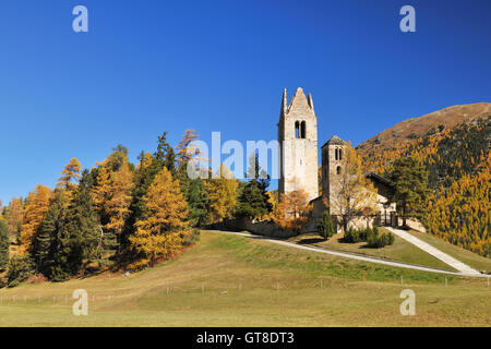 Kirche San Gian, Celerina/Schlarigna, Maloja, Kanton Graubünden, Schweiz Stockfoto
