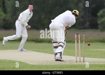 M Roe von Havering, G Pearson - Navestock Ardleigh grün CC Vs Havering Atte Bower Schalen CC 2. XI - Mitte Essex Cricket League an Navestock Seite - 16.06.12 Stockfoto