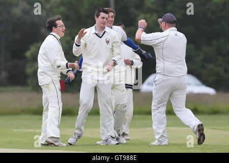 Schalen aus G Pearson und feiert - Navestock Ardleigh grün CC Vs Havering Atte Bower M Roe von Havering CC 2. XI - Mitte Essex Cricket League an Navestock Seite - 16.06.12 Stockfoto