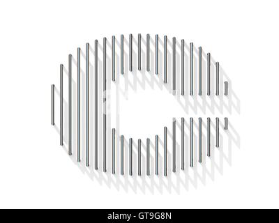 Silber, Stahldraht Schriftart. Buchstabe C mit vertikalen Schatten.  3D-Render Abbildung isoliert auf weißem Hintergrund Stockfoto