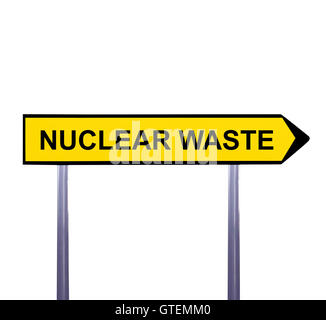 Konzeptionelle Pfeilzeichen isoliert auf weiss - Atommüll Stockfoto