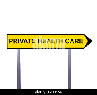 Konzeptionelle Pfeilzeichen isoliert auf weiss - PRIVATE Gesundheitsversorgung Stockfoto