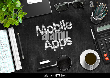 Mobile Apps - Text auf schwarzen Tafel. 3D-Rendering. Stockfoto