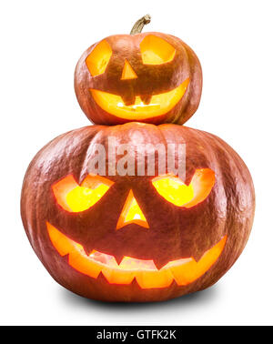 Grinsende Kürbis Laterne oder Laterne ist eines der Wahrzeichen von Halloween. Halloween-Attribut. Beschneidungspfade. Stockfoto