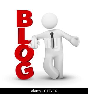 3D Geschäftsmann präsentiert Wort Blog Konzept isoliert weißen Hintergrund Stock Vektor