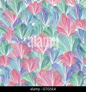 Nahtlose Sommer farbige Textur mit natürlichen Elementen für Textil-, Tapetendesign Stock Vektor