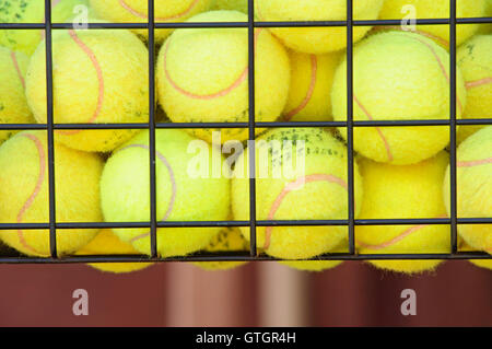 Praxis Tennisbälle in den Korb Stockfoto