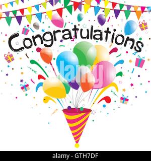 Herzlichen Glückwunsch, Konfetti, Hintergrund, Vektor, Feier, Ballons, Illustration, bunt, Design, Jubiläum, isoliert Stock Vektor