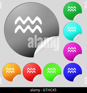 Wassermann-Symbol Zeichen. Satz von acht Multi farbige Runde Buttons, Aufkleber. Vektor Stock Vektor