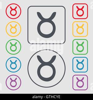 Taurus-Symbol Zeichen. Symbol auf der Runde und quadratische Tasten mit Rahmen. Vektor Stock Vektor