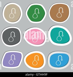 Stethoskop Symbol Symbole. Bunte Papier Sticker. Vektor Stock Vektor