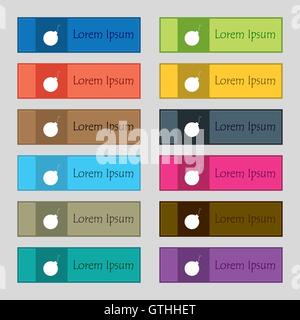 Bombe Symbol Zeichen. Satz von zwölf rechteckigen, bunte, schöne, qualitativ hochwertige Buttons für die Website. Vektor Stock Vektor